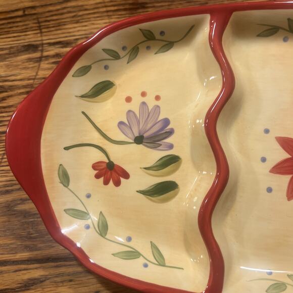 RARE Pfaltzgraff NAPOLI 14” 3-part Divided Snack Plate / Tray + Handles PERFECT - Picture 2 of 11